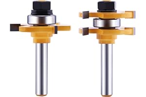 Tongue and Groove Router Bit Set (2 PCS) with 1/4 Inch Shank T Shape, Wood Milling Saw Cutter by LU&MN (Woodworking Tools for
