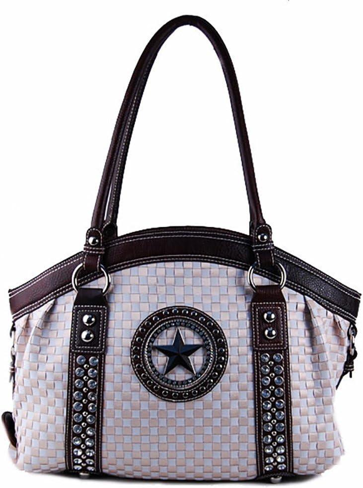 Lone Star Western Tote Bag Cowgirl Star Emblem Checkered Pattern Shoulder Handbag