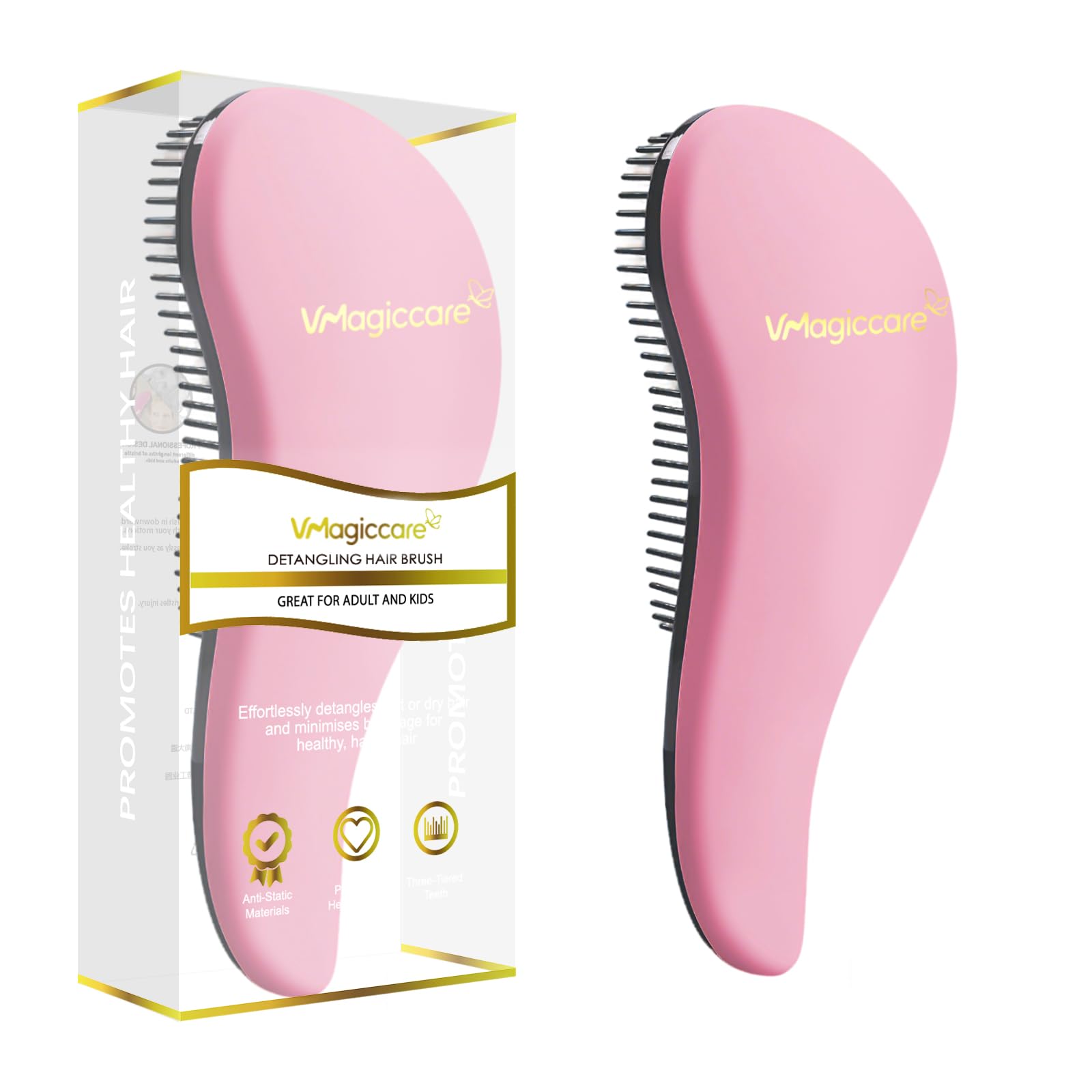 Detangling Brush - glide the Detangler Brush through Tangled hair - Best Comb for Women, Girls, Men & Boys - Use in Wet and Dry Hair (Pink)