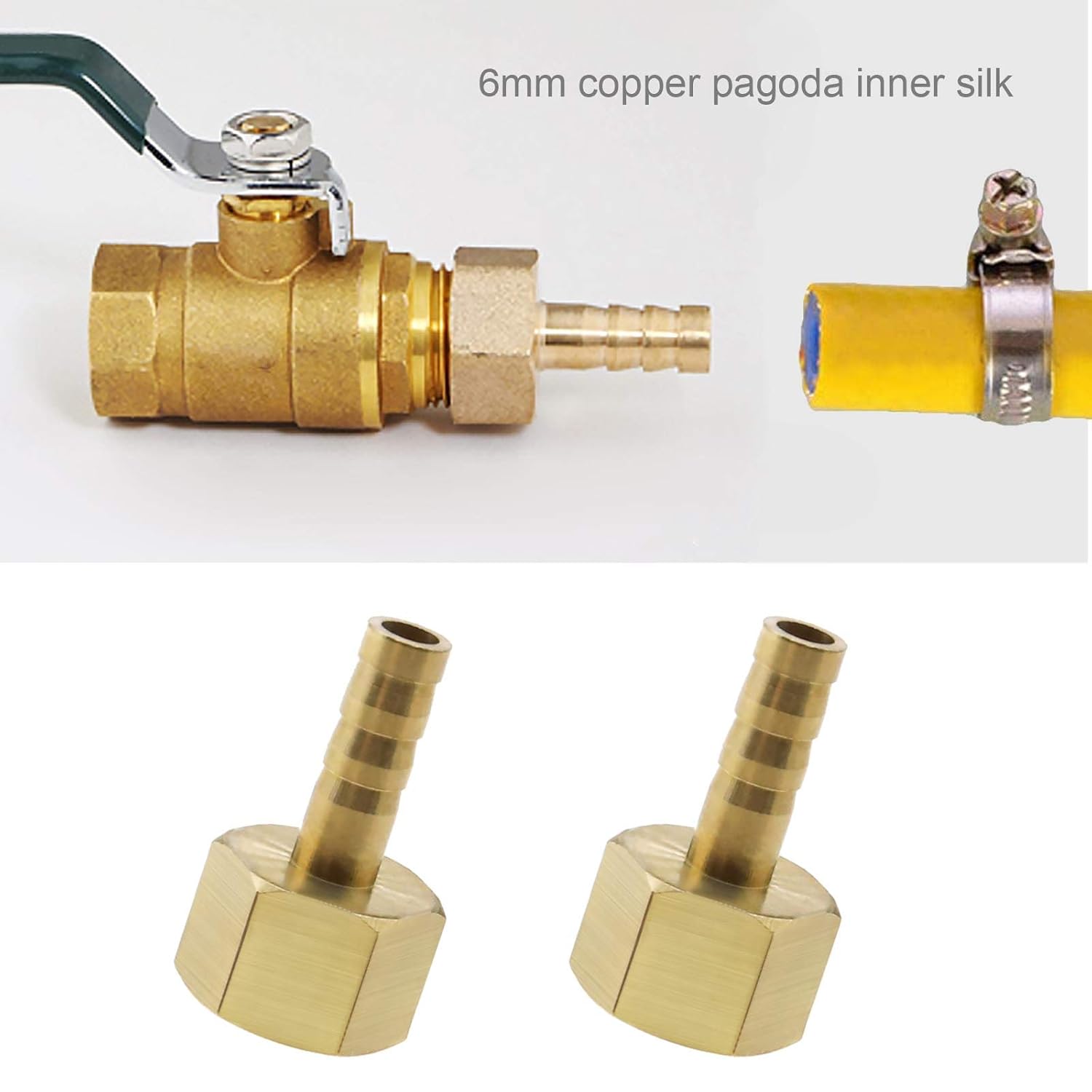 YINETTECH 2 Pcs 6mm to 1/4 Inch BSP Female Thread Barb Brass Fitting Connectors Hose Barbed Joint Adapter Coupler For Fuel Air Gas Water Oil - Image 5