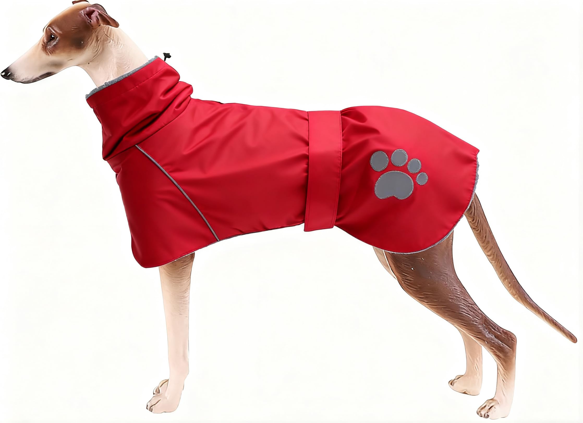 Geyecete - Waterproof Winter Coat for Greyhound, with Fleece Lining and Adjustable Strips, Windproof Dog Jacket with Hole for Harness, for Medium and Large Greyhound-Red -S