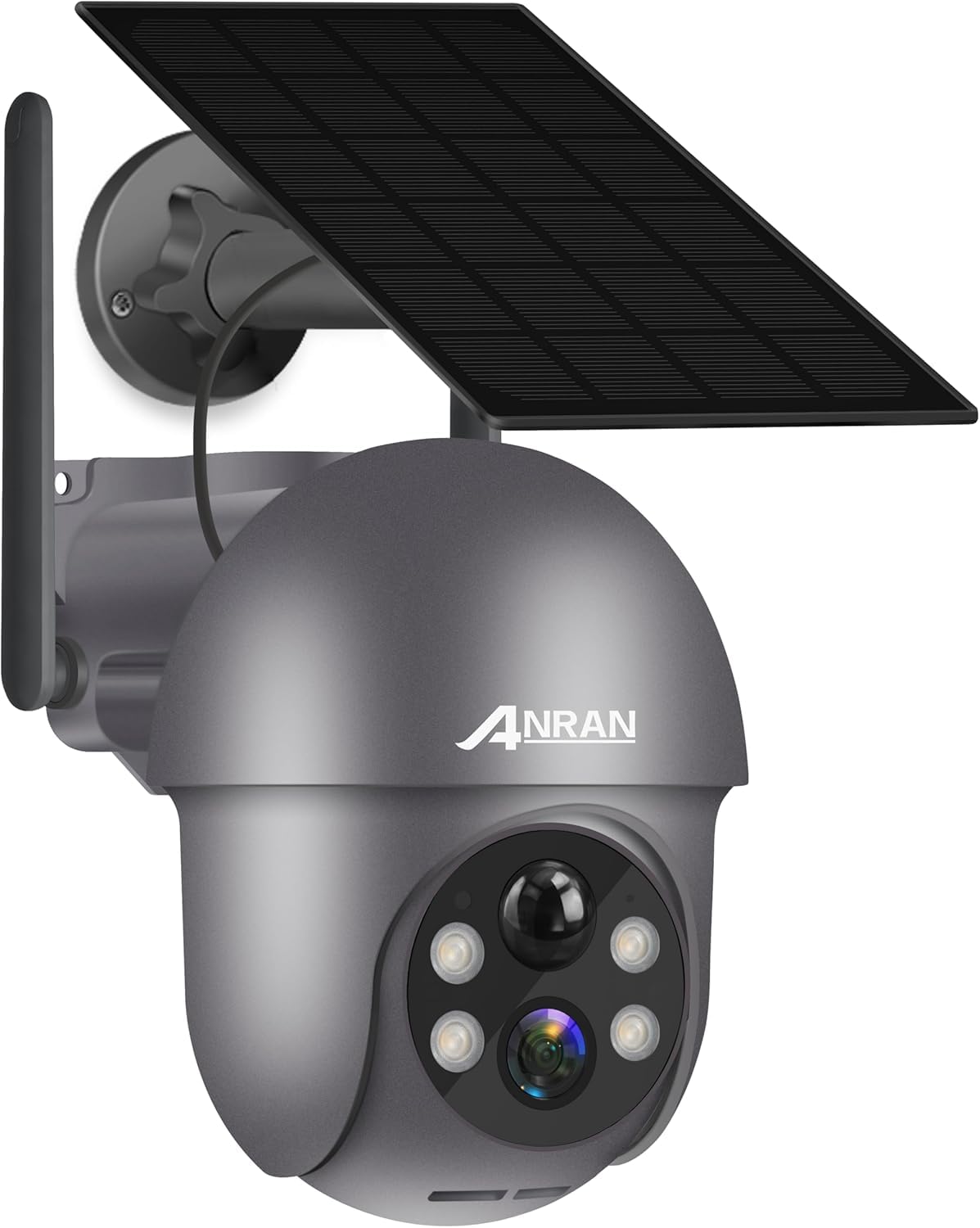 ANRAN 2K Security Camera Outdoor Wireless with 360° View, Solar Security Camera Outdoor with Smart Siren, Spotlights, Human Detection, 2-Way Audio, Color Night Vision, Work with Alexa, Q01 Grey