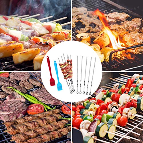 BigOtters Barbecue Skewer, 10PCS Flat Stainless Steel Sticks 16.8 inches Needle Sticks with Holder and 2 PCS Basting Brush for BBQ Baking Kitchen Outings Cooking Tools