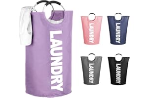 WOOHA 125L Large laundry basket,Collapsible laundry hamper, Tall Clothes Baskets Folding Washing Bin Foldable Fabric Hamper Bags for Bedroom, Closet,Bathroom,College,purple