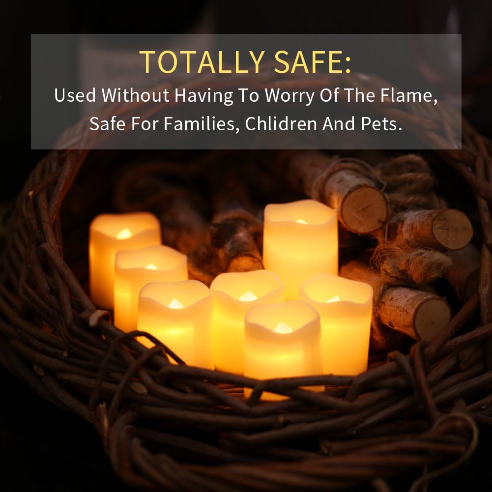 Flameless Votive Candles,Flameless Flickering Electric Fake Candle,Pack of 24,Battery Operated LED Tea Lights in Warm White for Wedding,Table,Festival Celebration,Halloween,Christmas Decorations: Home Improvement