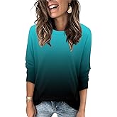 Magritta Crew Neck Tunic Shirts for Women Casual Oversized Ombre Pockets Long Sleeve Shirt Pullover Fashion Sweatshirt Top Blue Black XX-Large