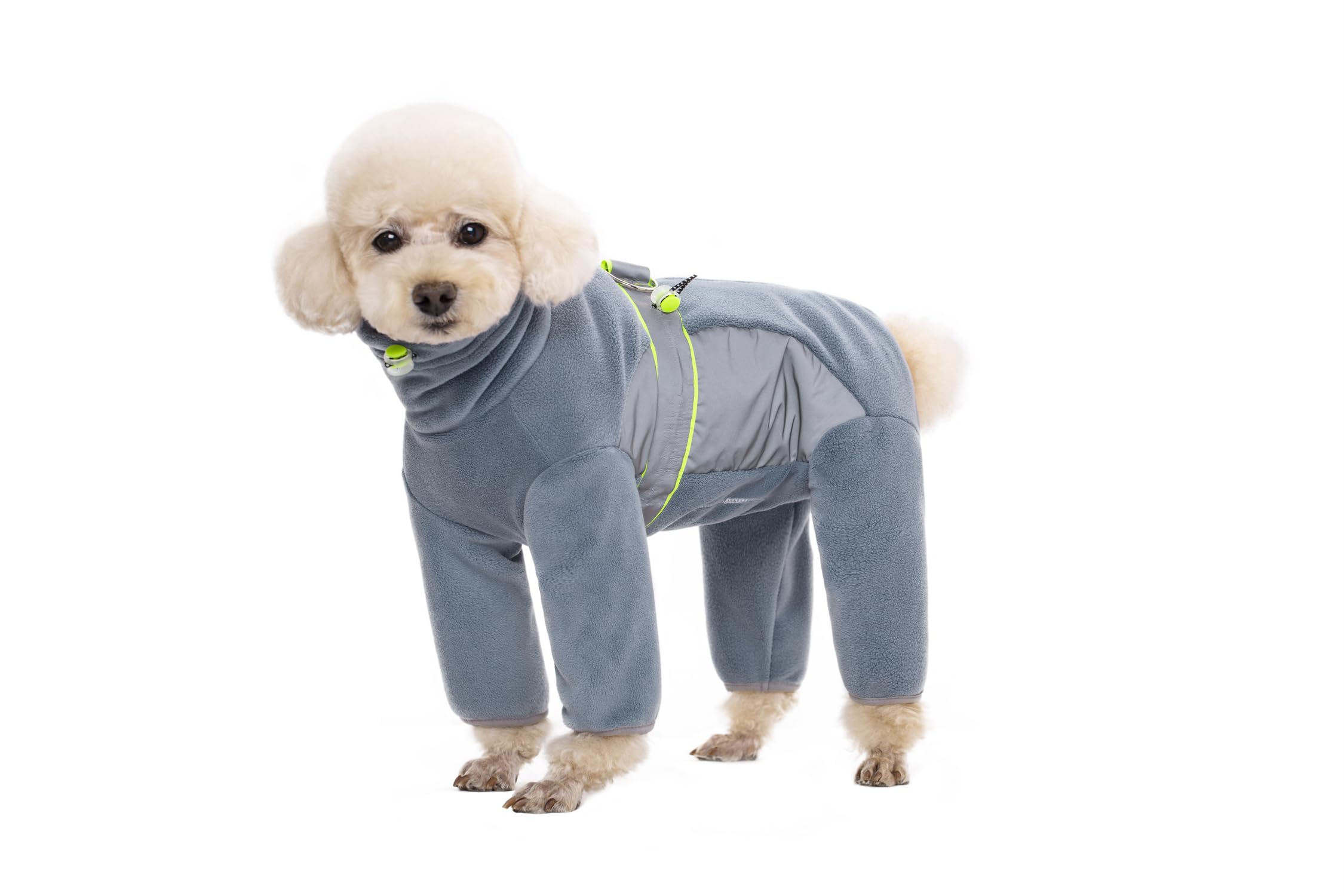 BT Bear Fleece Coat for Dogs,4-Legs Full Body Jacket with D Ring,Adjustable Jumpsuit Zipper Closure,Warm Winter Clothes Cold Weather Coats for Small Medium Dogs(L,Grey Blue)