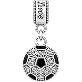 Soccer Ball Charm Bead – Silver-Plated Dangle Charm with Rhinestones for Soccer Fans, Players & Coaches – Compatible with Pandora, Troll, Chamilia & European Bracelets – Gift for Soccer Lovers