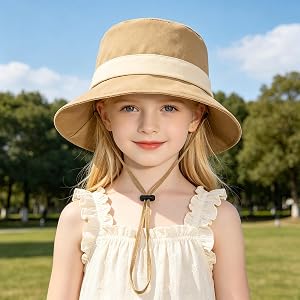 Kids Sun Hat with Chin Strap, Color Block Fisherman Cap for Boys Girls, Adjustable Breathable Packable Outdoor Play Hat