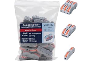 YQSIYU 1 in 1 Out Lever Nuts Compact Splicing Wire Connectors,40 Pcs in Bags of Quick Connect Eletrical Splicing Connectors Orange Handle and Gray Shell Lever Nuts