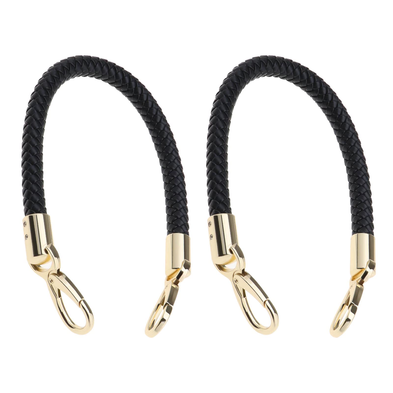 VGOL 2PCS 40cm Replacement Handbag PU Braided Handles with Gold Spring Buckle Bag Straps for Handbag Purse DIY Craft Bag Making Accessories Black