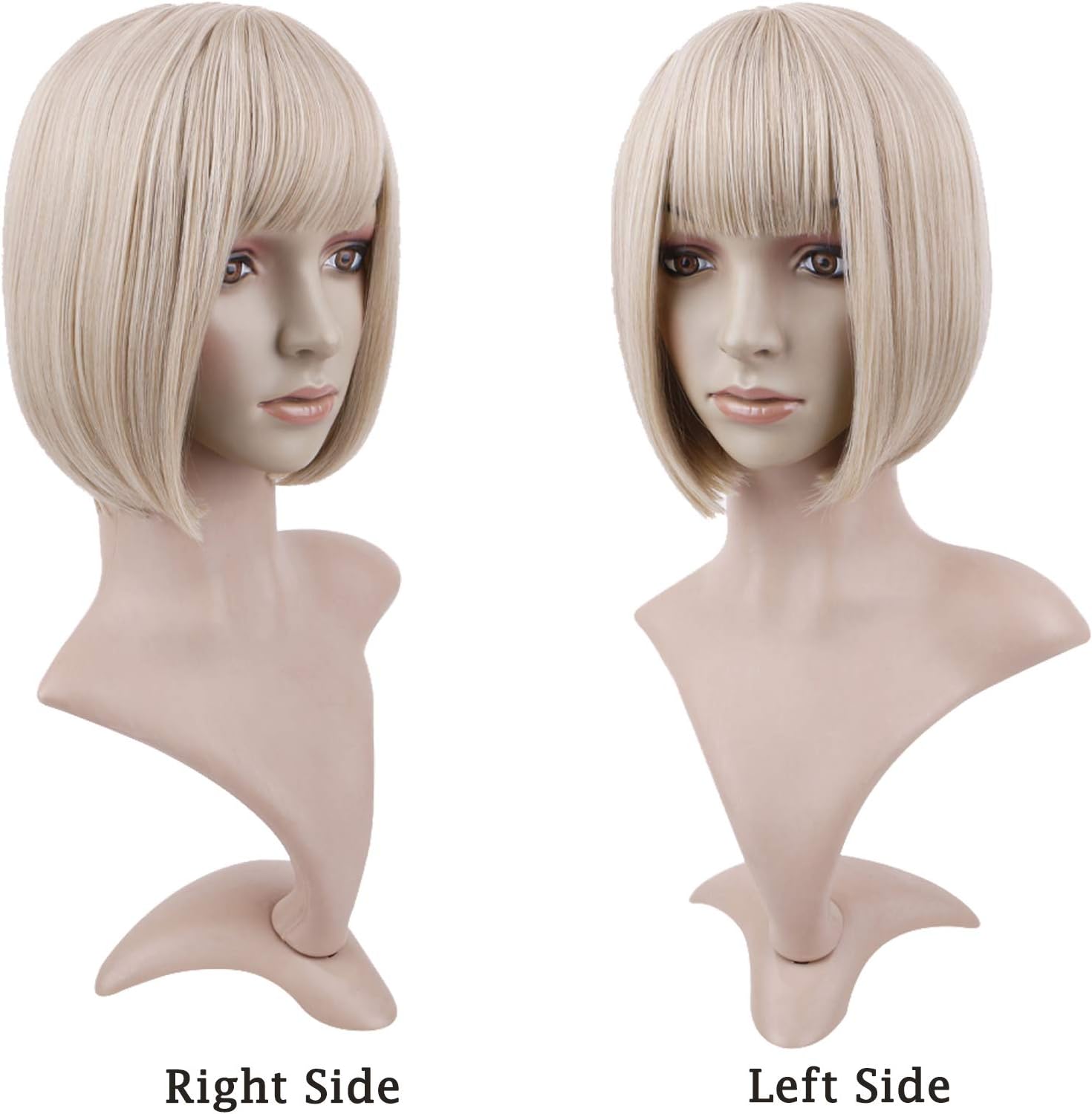 Creamily Short Bob Blonde Wig with Bangs, Colorful Wig for Halloween Daily Cosplay & Party Use - Image 4