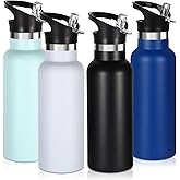 Volhoply 17oz Insulated Water Bottle Bulk 4 Pack,Stainless Steel Kids Water Bottles with Straw Lid,Reusable Metal Water Bottle,Double Wall Vacuum Sports School Flask Keep Hot & Cold (Mix,4 Set)
