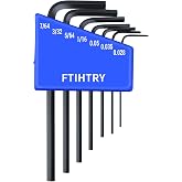 FTIHTRY 7pcs SAE Mini Hex-L Key Allen wrench, Small Allen wrench 0.028, 0.035, 0.05, 1/16", 5/64", 3/32", 7/64", Cr-V Steel
