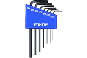 FTIHTRY 7pcs SAE Mini Hex-L Key Allen wrench, Small Allen wrench 0.028, 0.035, 0.05, 1/16", 5/64", 3/32", 7/64", Cr-V Steel