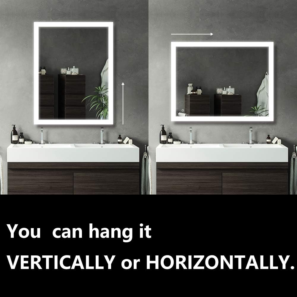 Anti Foggy Function On Off Touch Button Frameless 5mm Glass Led Wall Mounted Dimmable Touch Sersor Smartrun 24x36 Inch Led Bathroom Vanity Mirror With 6000k Daylight Vertical Horizontal Home Kitchen Wall Mounted Mirrors