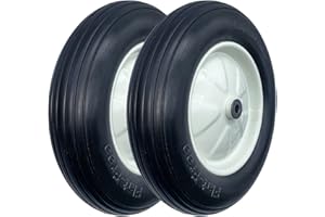 MERRYYARD 2-Pack of 4.80/4.00-8" Flat Free Tire on Wheel,16"Universal Solid Wheelbarrow Tire,3"Center Hub with 3/4" Bearings,Steel Rim,Ribbed Tread,for Wheelbarrows,Garden and Utility Carts,Trolleys