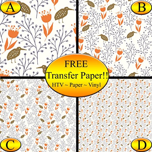Kiwi with Flowers & Twigs Pattern Printed Heat Transfer Vinyl (Style B - 24 x 48)