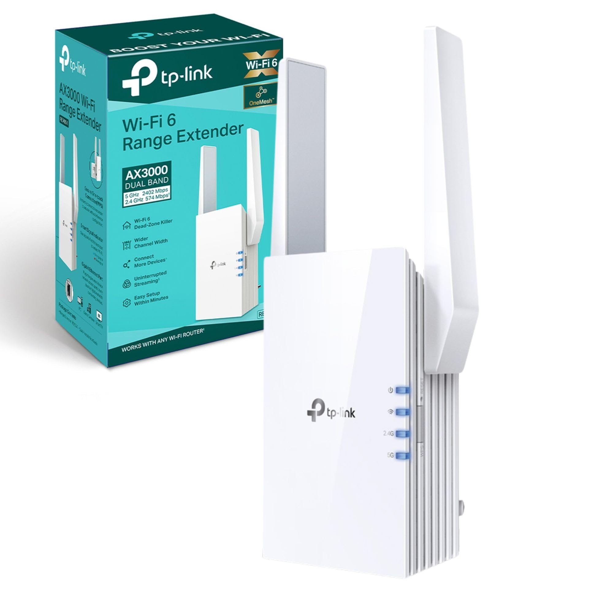 TP-Link RE705X WiFi 6 AX3000Mbps WiFi Extender Booster, External Antennas, Internet Booster, Gigabit Ethernet Port, WiFi Booster Range Extender, EasyMesh, Access Point, WiFi Repeater, Easy Setup