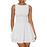 Kaximil Women's Ruffle Hem Boat Neck Mini Dress Sleeveless Ruched Corset Short Party Dresses