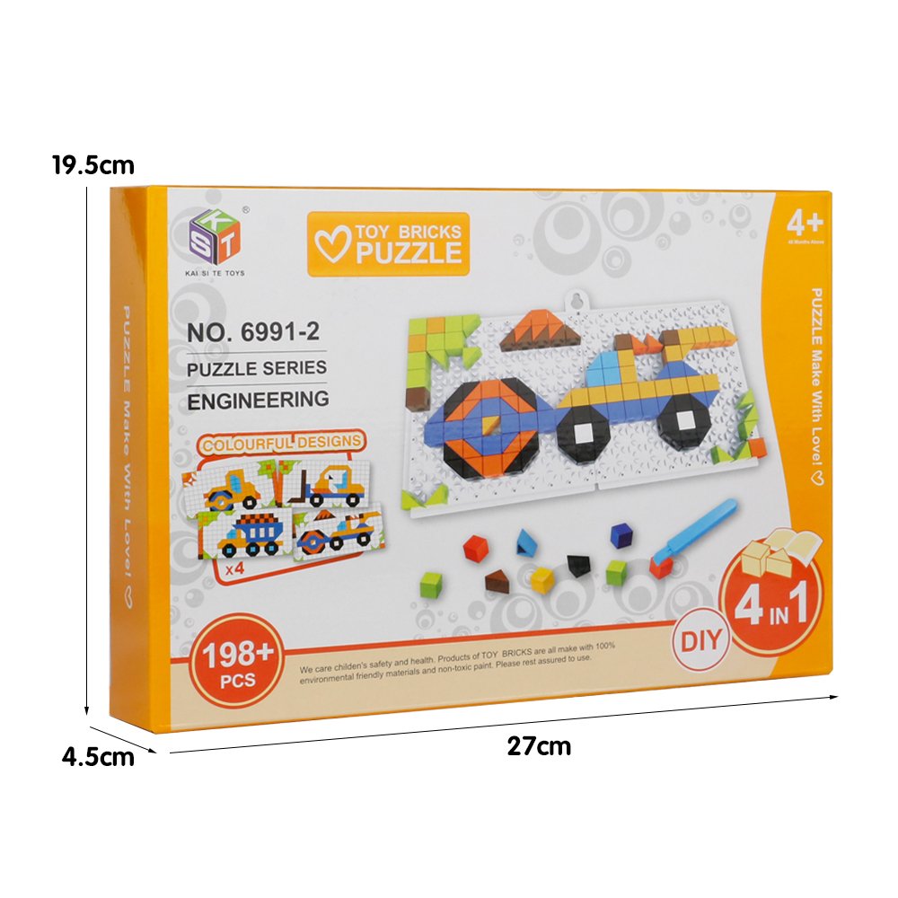 Mosaic Puzzle Funny Bricks Jigsaw Puzzles Building Blocks Set Preschool Creative Educational Toys Game for Kids Toddlers-198 Pieces