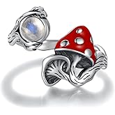Zepmais Sterling Silver Mushroom Ring - S925 Vintage Moonstone Rings Adjustable Open Nature Jewelry Gifts for Women