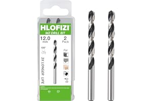 HLOFIZI 12mm M2 Drill Bits (2 Pack), Metric High Speed Steel Drill Bits for Metal, Stainless Steel and Hard Wood