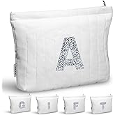 A-Z BAG Personalised Makeup Bag, Quilted Cosmetic Bag with Rhinestones Letter, Gifts for Women, Mum, Friend, Sister, Teenage Girls, Bridesmaid Gift (A, White)
