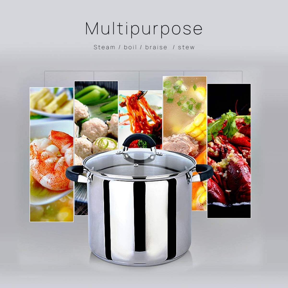 MAXCOOK Stainless Steel Stock Pot, 7.5 Quart Polished Heavy Cooking Pot with Lid, Good for Soup, Lobster, Stews.: Kitchen & Dining