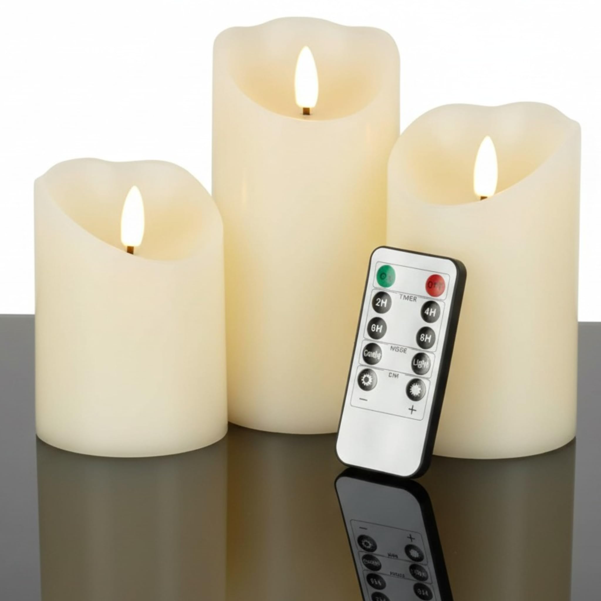 Photo 1 of VENTA Set of 3 Warm Ivory Pillar Candles | Real Wax Battery Operated Candles with Flickering Flame | Timeless Year-Round Decor for Weddings, Mantels & Centerpieces