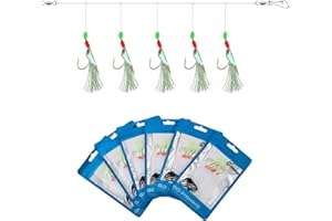 10pcs Mackerel Feathers Rigs, Luroad Pre Tied Sea Fishing Rigs with Luminous Beads Bionic Flying Insects Lure Rig