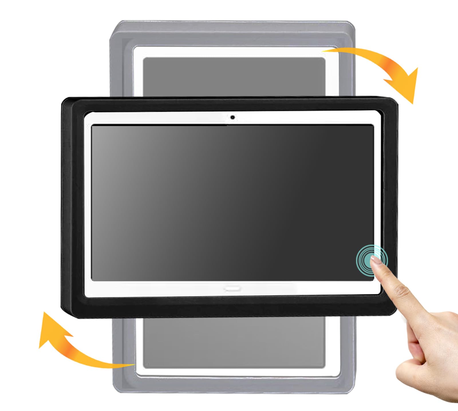 Photo 1 of ABHILWY Shower Tablet Holder Waterproof Compatible with Ipad, Wall Mounted Bathroom Tablet Case 360° Rotation,Adhesive Touchable Cradle with Glass Anti-Fog Screen for Bathtub Kitchen Black R