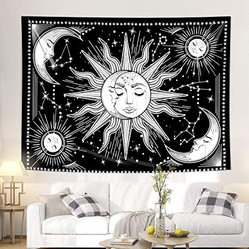 Sun and Moon Tapestry Wall Tapestry Black Tapestry Wall Hanging for Wall Art and Home Decor for Bedroom, Living Room, College Room Décor (51.2\