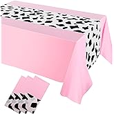 Remagr 3 Pcs 54 x 108 Inch Cowgirl Cowboy Tablecloth for Cow Print My First Rodeo Party Decorations, Western Highland Cow Farm Disco Table Runner Plastic Rustic Table Cover for Birthday Wedding(Pink)