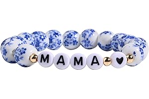 Gracayfr Blue And White Porcelain Bracelet For Mom Daughter, Chinoiserie Bracelets Mothers Day Gifts, Bohemian Vintage Floral Bracelet Set For Mom Girl