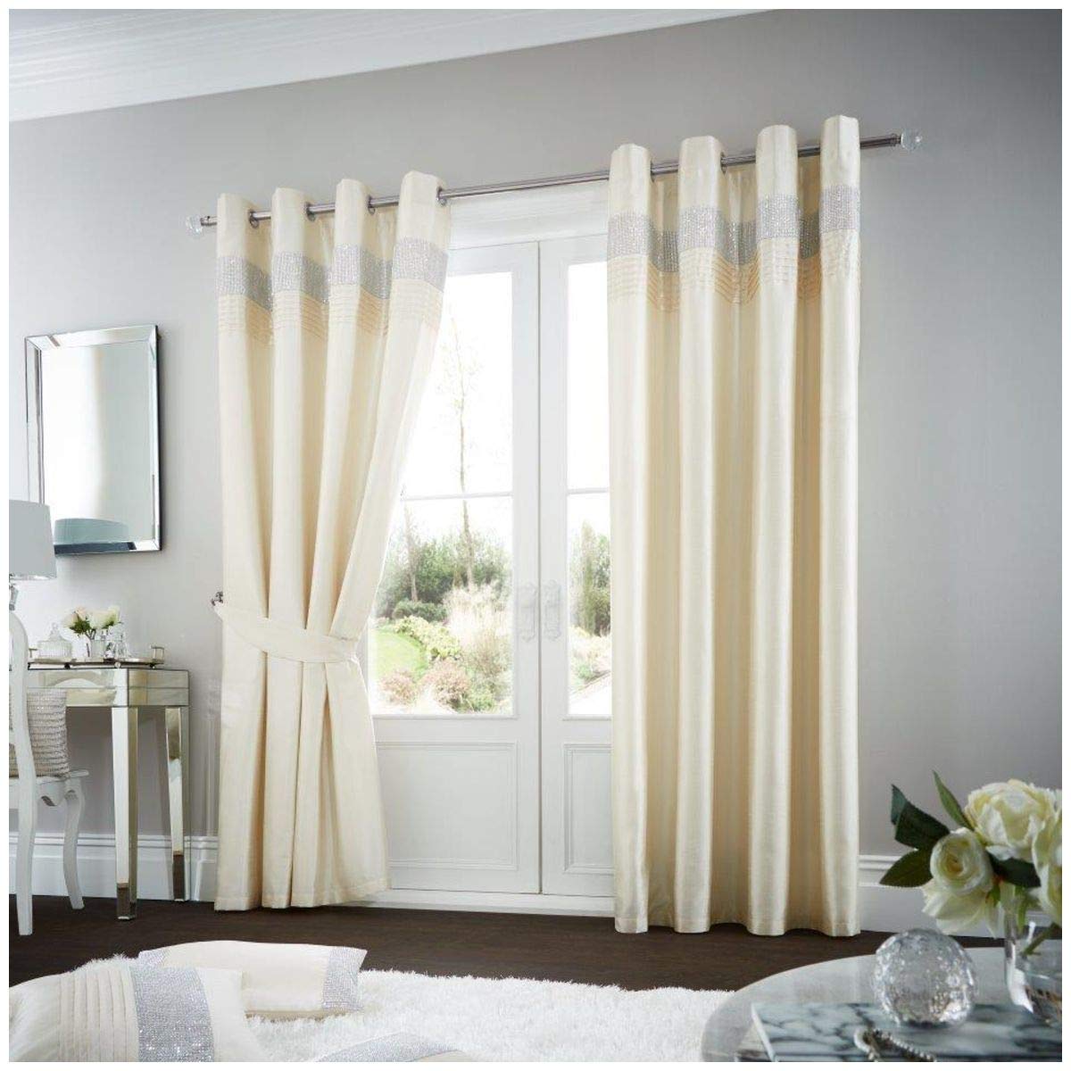 GC GAVENO CAVAILIA Luxury Easy Care Modern Style, Polyester Light Weight Ring Top Drape for Living Room Décor, Curtain, 100%, Oxy-Cream, 90X90