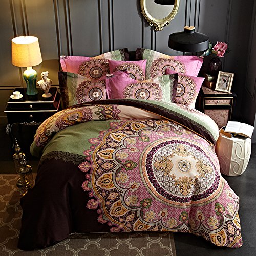 LELVA Boho Style Bedding Set Bohemian Ethnic Style Bedding Set Boho Duvet Cover Set Camel Pattern Bedding Set Full/Queen 4pcs (4, Queen)