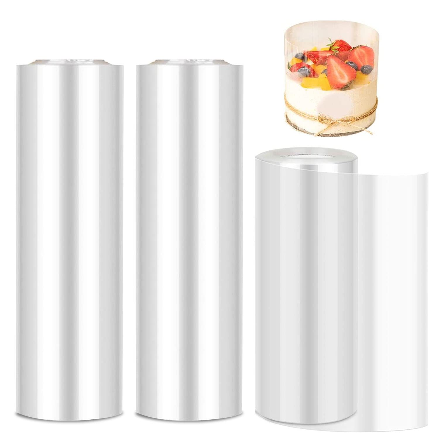 3 Rolls Cake Collar, Clear Acetate Strips Mousse Cake Surrounding Edge Wrapping Transparent Acetate Roll for Chocolate Baking Pastry Cake Decoration (10cmx10m, 8cmx10m