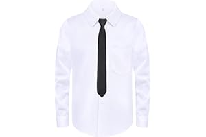 MagicSite Boys Long Sleeve Button-Down Dress Shirts with Tie: 2 Fabrics (Stretch/Standard) & 2 Fits (Regular/Husky)