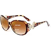 JM Bifocal Reading Sunglasses for Women Fashion Oversized Square Sun Readers Outdoor Reading Glasses UV400 Protection, Brown +2.0