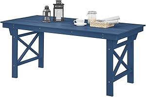 SEEHILL HDPE Outdoor Dining Table, 66.9” Rectangle Patio Dining Table for 6, All-Weather HDPE Outdoor Table with 2.2” Umbrella Hole, HDPE Patio Furniture for Deck, Backyard, Garden, Pool, Navy
