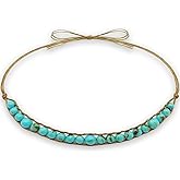 Lusstiazz Hat Band for Cowboy Cowgirl, Turquoise Hand Made Replaceable Beaded Belt for Panama Fedora