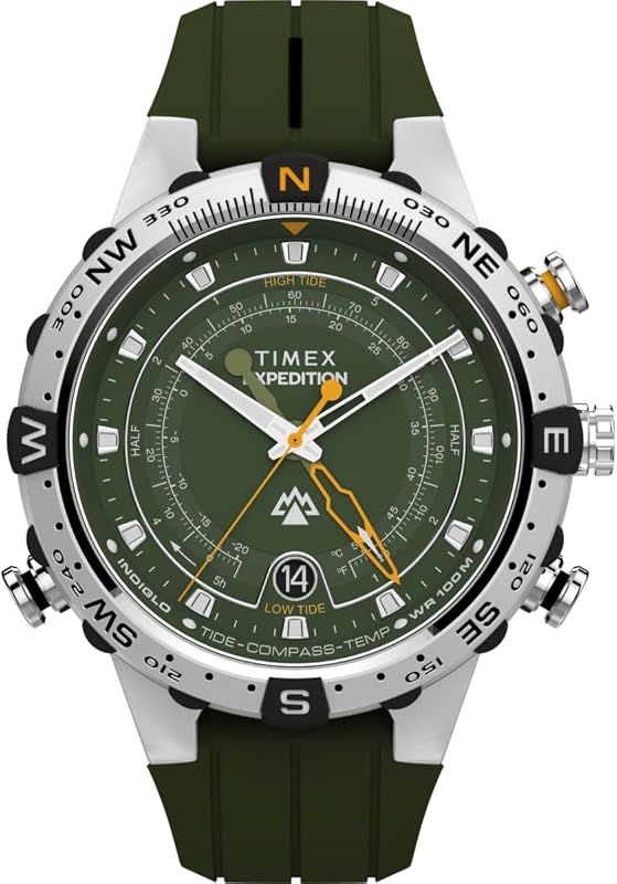 Expedition TW2Y14400 - Relógio de quartzo para homens, bracelete de silicone verde com mostrador verde e caixa em aço inoxidável, 45 mm, para homens