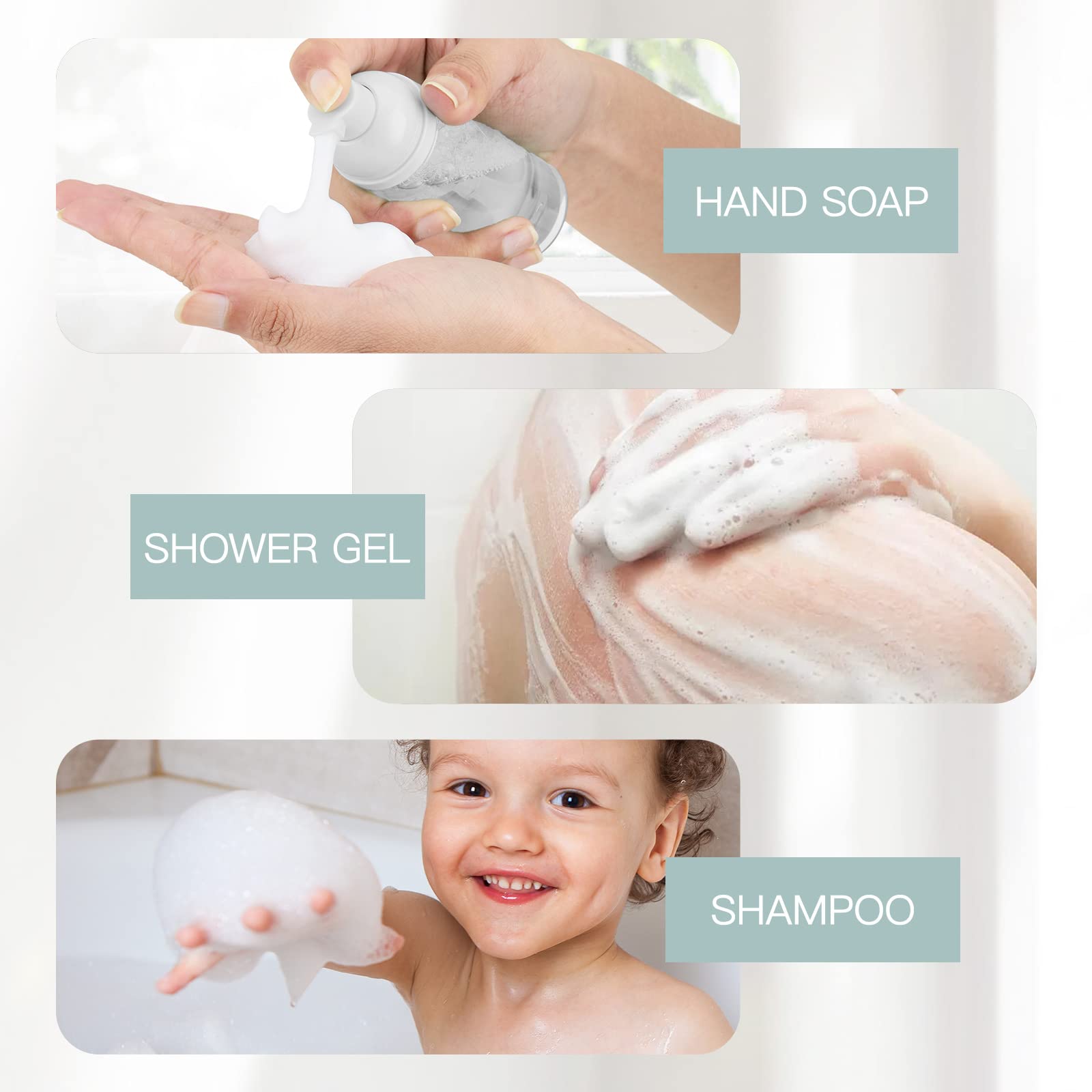 2oz Foam Pump Bottle (3PCS) Empty Travel Foaming Dispenser for Hand Soap, Lash Cleanser, Shampoo (60ml, Clear