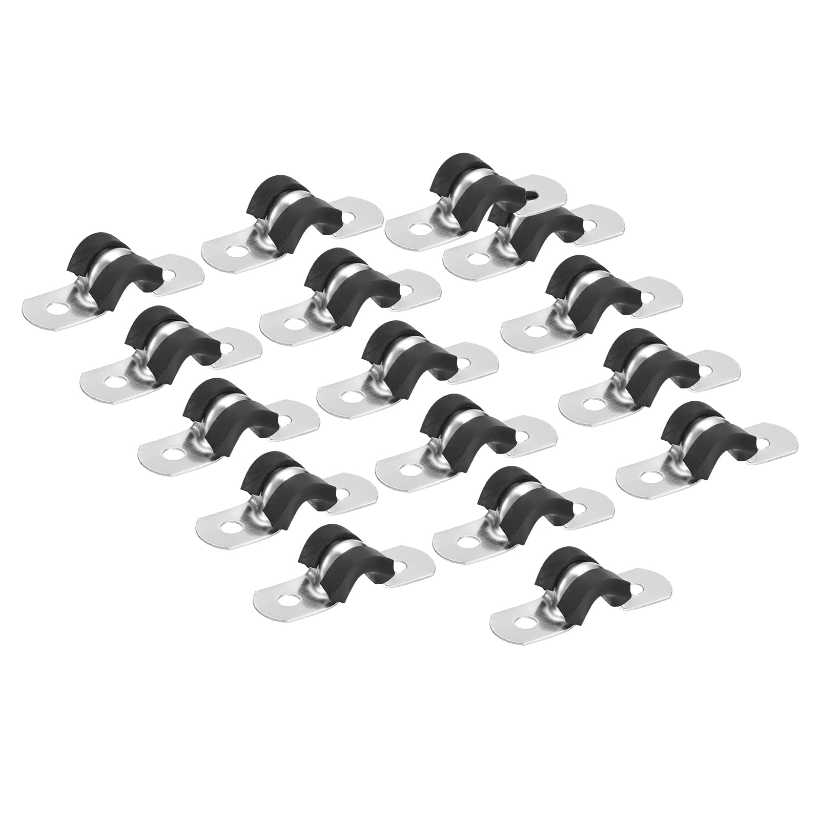 TA-VIGOR 30Pcs Cable Clamp, 6mm Rubber Pipe Strap Rubber Cushioned Stainless Steel Hose Clamp U Shape Metal Clamp Tube Holder for Pipe Tube Wire Fixing, Laying Plumbing, Electricity
