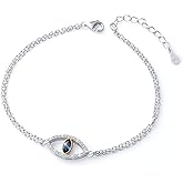 DAOCHONG 925 Sterling Silver Double Strand Cubic Zirconia Evil Eye Bracelet Protection Jewelry For Women