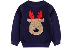 POPSHION Toddler Boys Christmas Sweatshirts Long Sleeve Pullover Shirts Reindeer Sweaters Xmas Cartoon Tee Sport Tops 1-7T
