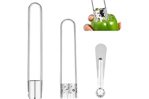 2pcs Fruit & Vegetable Corers & 1pcs Stem Remover, Stainless Steel Kitchen Tool Set Silver Fruit Vegetable Cores Tools Includ