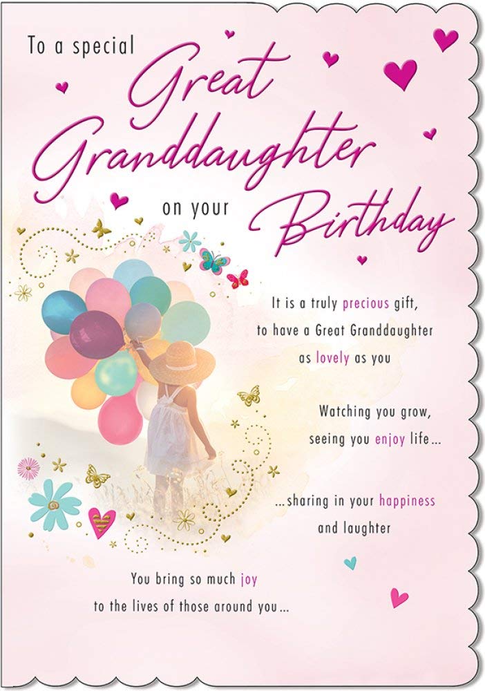 Piccadilly Greetings Traditional Birthday Card Great Granddaughter - 9 x 6 inches, white|pink|red