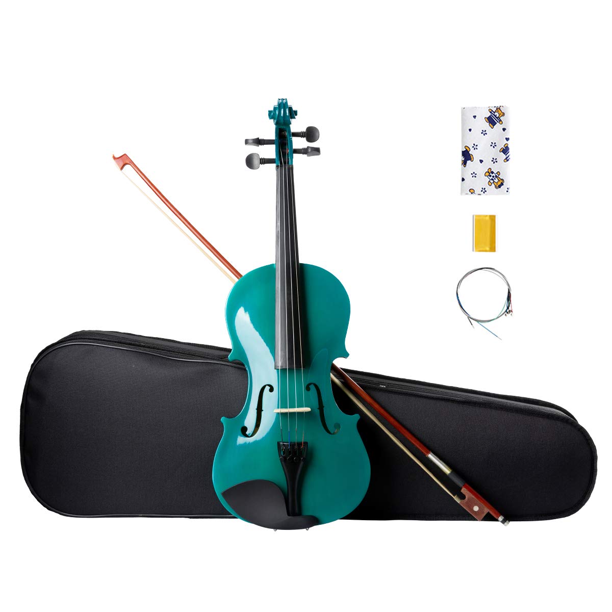 ARTALL 4/4 Handmade Student Acoustic Violin Beginner Pack with Bow, Hard Case, Chin Rest, Spare Strings, Rosin and Bridge, Glossy Green